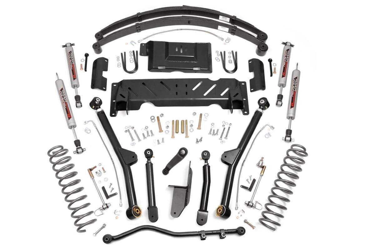 Jeep Cherokee Suspension Lift Kit - Rough Country - 4.5 Inch Lift | Long Arm | RR Leafs | NP242 | Premium N3 Shocks - '84-'01